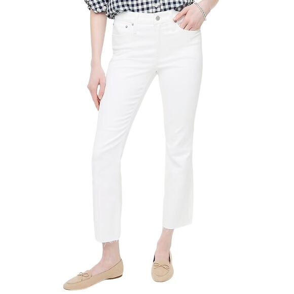 J. Crew White Mid Rise Flare Crop Jeans Raw Hem Plus size 35 NEW Tags Preppy - Picture 2 of 10